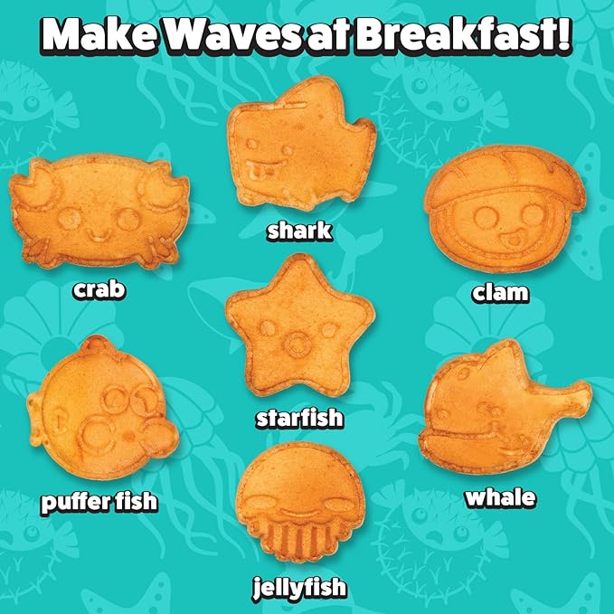 Sea Creature Mini Waffle Maker- Create 7 Different Ocean Animal Shapes in Minutes, Breakfast Fun Cool for Kids & Adults w/Novelty Aquatic Pancakes - Electric Non-Stick Waffler Iron, Holiday Gift
