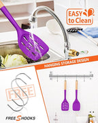 Pack of 2 Silicone Spatula, Non Stick Cooking Utensil Set, Wooden Handle Kitchen Turner for Baking Mixing Grilling Serving Food Heat Resistant (BERRY)