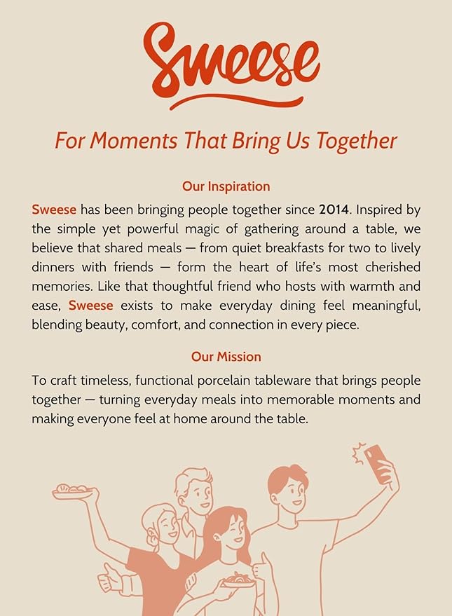 Sweese 10 Inch Porcelain Dinner Plates, White, Set of 6 - Microwave, Oven, Dishwasher Safe, Scratch-Resistant