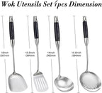 FJNATINH Wok Spatula Set Large Spatula Slotted Turner Soup Ladle Slotted Spoon for Cooking Utensils Set Long Wooden Handle Ladles Kitchen Metal Spatula Cooking Spoons,4PCS