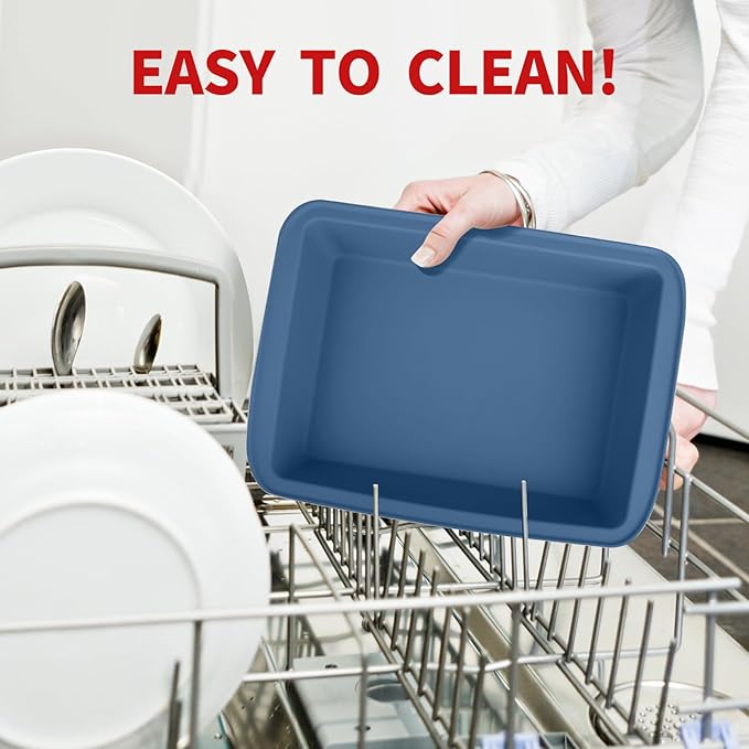 Sunsetbaby Silicone Baking Pan, Deep Rectangular Bakeware Cake Pan with Handles, Compatible with Fancy Panz, for Lasagna, Cake, Brownie or Family Dinner, 12.6 x 9.8 x 2.1 Inch (Blue)