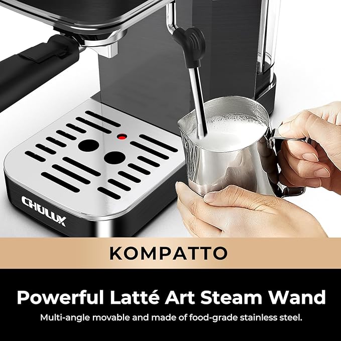 CHULUX Slim Espresso Machine with Milk Frother Steam Wand, 20 Bar Professional Italian Pump Espresso Coffee Machine for Home Cappuccino & Latte Maker, Black