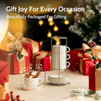 Sweese 2.5 Ounce Porcelain Stackable Espresso Cups with Saucers and Metal Stand Set of 4, White