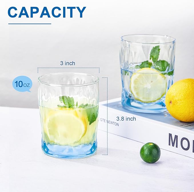 CREATIVELAND Solid Color Drinking Glasses Set of 6, 10 OZ Wind-blown Ripples Glass Tumbler Glassware for Water, Juice, Different Options for Home, Restaurant, Hotel, Bar, Blue