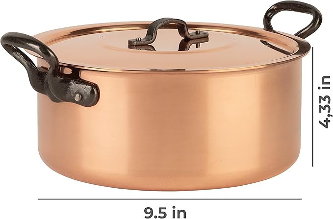Cuisine Romefort | tinned copper pot with cast iron handles and lid | traditional stockpot made of solid copper | stewpot from France ideal for soups and stews 5 qt