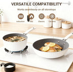 Ammeloo 15-Piece Ribbed Ceramic Cookware Set, Pots and Pans Set Non Stick, Induction Ready, Healthy Non Toxic Kitchen Cooking Set PFAS/PFOA/PTFE-Free, Silicone-wrapped Stay-Cool Handle