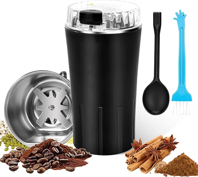 One Touch Coffee Grinder Electric 300W - Heavy-Duty Stainless Steel Blades Small Grinder for Spices & Coffee Beans for Home Use, With 50g Capacity, Ideal for Espresso & French Press