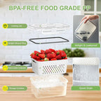 Large Fruit Containers for Fridge, Airtight Food Storage Containers with Removable Colander, Dishwasher and Microwave Safe, Berry Produce Container Keep Fruits, Vegetables, Meat Fresh Longer, 6 Pcs