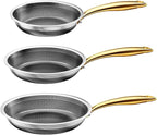 Fogdream 8"10"12" Stainless Steel Pan, Non Stick Frying Skillet, Tri-Ply Stainless Steel for All Cooktops, Dishwasher and Oven-Safe Cooking Pan, Stay-Cool Handle, Gold