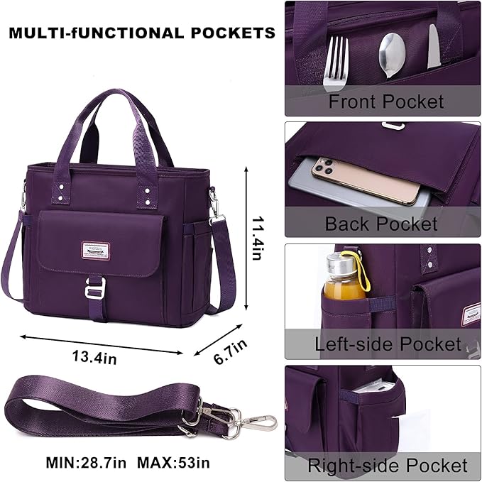 Weitars Lunch Bag for Women Work,Insulated Lunch Box Extra Large Lunch Tote Bag,Wide-Open Tote Cooler Bag With Removable Shoulder Strap with Side Pocket,Lunchbag For Picnic Hiking Beach