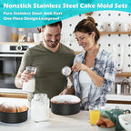 LIANYU 6 Inch Cake Pan Set of 3, Stainless Steel Round Smash Cake Baking Pans Tins, Bakeware for Birthday Wedding Party, Leak-proof & Nonstick, Dishwasher Safe, Black