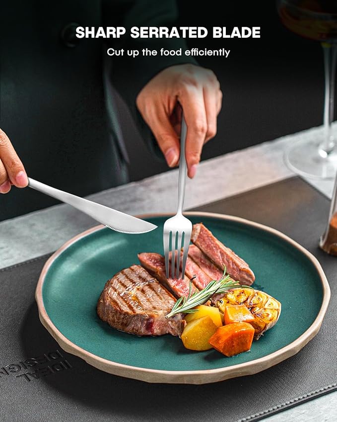 EUIRIO 40-Piece Matte Silverware Set, Modern Flatware Set Service for 8, Premium Stainless Steel Cutlery Set with Forks Spoons and Knives, Heavy Duty Kitchen Utensils Set, Dishwasher Safe