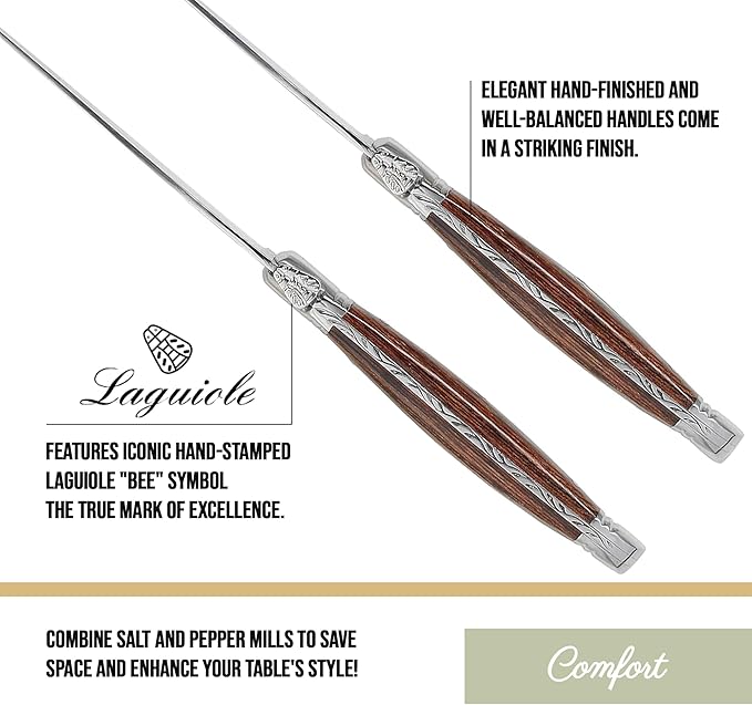 Trudeau Laguiole Steak Knives Set of 6 – Premium Stainless Steel Serrated Blades with Pakkawood Handles – Dishwasher Safe Steak Knife Set for Dinner, BBQ, or Gifting – Rustic Elegant Design