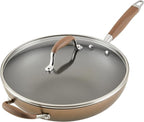 Anolon Advanced Home Hard Anodized Nonstick Deep Frying Skillet with Lid, 12-Inch Ultimate Pan, Bronze