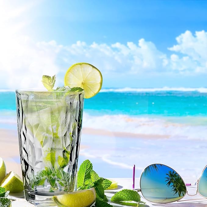 Topsky 16oz Plastic Tumblers Drinking Glasses Set of 4, Clear Acrylic Drinking Cups Wine Glasses Beverage Cups for Daily Use, Poolside, Outdoor&Indoor - Stackable, Dishwasher Safe, Easy to Clean