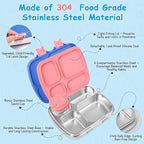 Stainless Steel Bento Box for Kids, Leak-Proof Stainless Steel Lunch Box, 4 Compartments, BPA-Free, Drop-Resistant, with Spoon & Fork, for School & Daycare (Blue Pink Mix)