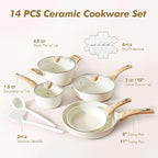 SENSARTE Ceramic Cookware Sets, Pots and Pans Set Non stick, 14-Piece Induction Cookware, Non toxic Healthy Non Stick Kitchen Cooking Set, with Frying Pans Set, PFAS PTFE PFOA PFOS Free