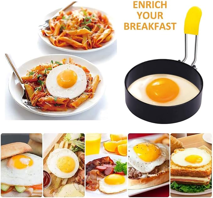 Egg Ring for Frying Eggs and English Muffin - Round Egg Shaper Mold with Anti-scald Handle - Stainless Steel Non-stick Egg Cooker Ring - 2 Pack