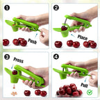 SCHVUBENR Cherry Pitter Tool - Stainless Steel Cherry Corer Pitter with Ergonomic Push Design - Easy to Use for Making Cherry Jam - Pit Cherry with Ease, Saving Time & Space with Lock Design(Green)