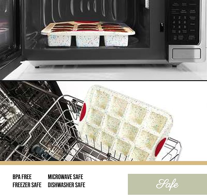 Trudeau Brownie Pan – White Confetti/Fuchsia, 12 Cavity Nonstick Bakeware for Brownies, Mini Cakes, Muffins, Dessert Bars, Easy Release, Dishwasher Safe