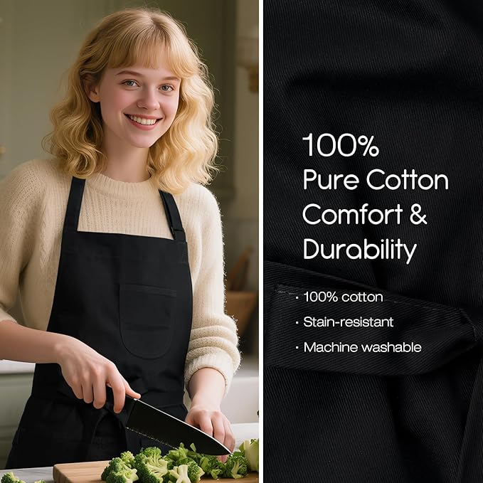 Unisex Apron with Pockets for Cooking, Salon & Art - 100% Cotton Adult Kitchen, Chef, Stylist Apron