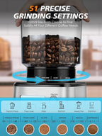 Homtone Conical Burr Espresso Coffee Grinder, 51 Precise Settings, Electric Mill with Portafilter Holder, 2-12 Cups Adjustable, Anti-static, Stainless Steel, 120V
