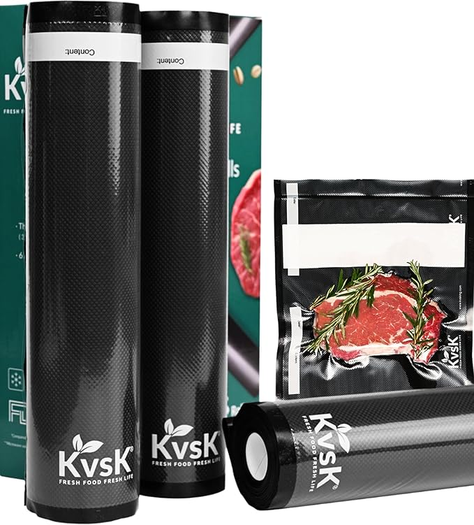 Black Clear Vacuum Seal Rolls Bags - 11" x 16.4 ' 3 Pack, 3.6mil+10mil Thickened Commercial Grade Roll For Food Storage, BPA Free & Prevent Freezer Burns