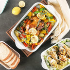 Sweejar Casserole Dishes for Oven, Ceramic Bakeware Set of 3, Lasagna Pan Deep with Handle, Rectangular Baking Pan Set, 9x13 Baking Dish for Cooking, Banquet and Daily Use (Jade)