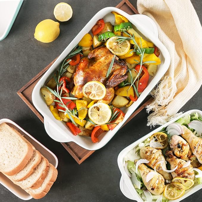 Sweejar Casserole Dishes for Oven, Ceramic Bakeware Set of 3, Lasagna Pan Deep with Handle, Rectangular Baking Pan Set, 9x13 Baking Dish for Cooking, Banquet and Daily Use (Navy)