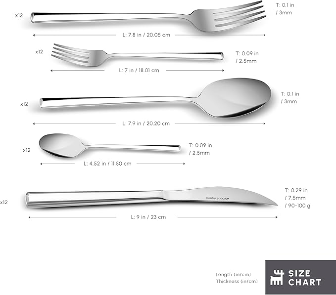 Karaca Tivoli 60 Pieces Cutlery Set for 12 Person - Forks, Spoon, Knives Silverware Sets - Modern Silver Flatware - Stainless Steel Kitchen Utensils Tableware Set - Dishwasher Safe
