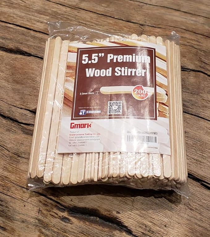 Gmark 5.5" Premium Wood Stirrer 2.3mm Thick 200 pc - Wood Coffee Stir Sticks for Tea Beverage, Corn Dog Stick Craft Stick 200/Bag GM1115B (Pack of 2)
