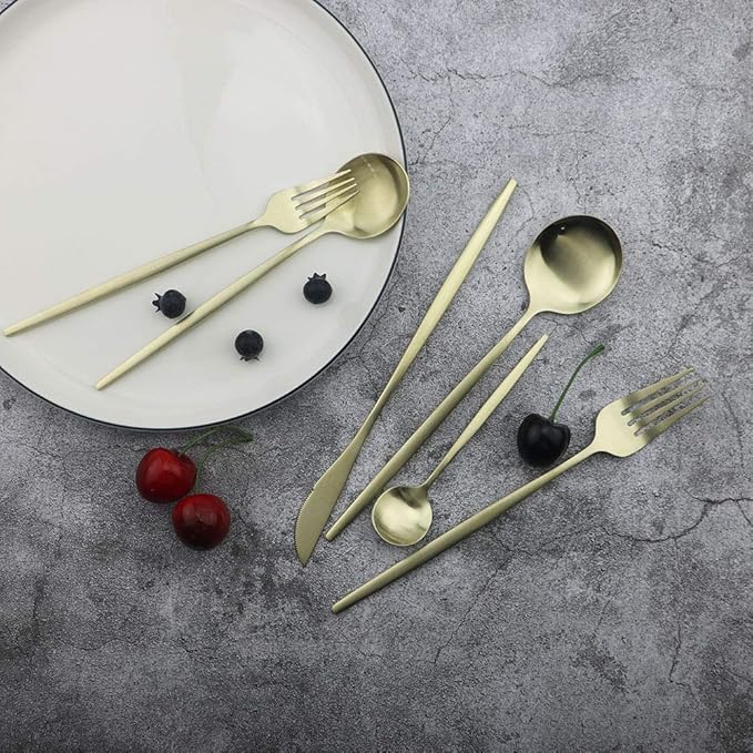 JASHII Flatware Silverware Set Stainless Steel Satin Finish Cutlery Set Service for 6, 30-Piece Spoons And Forks Kitchen Utensil Set, Dishwasher Safe (Matte Champagne gold)