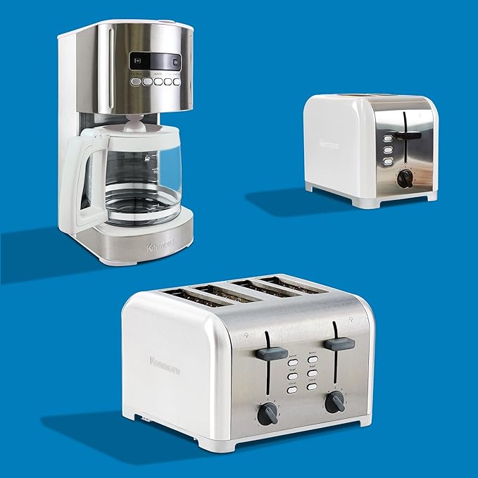 Kenmore Drip Coffee Maker - 12 Cup Programmable Cafe Machine With Glass Pot, Regular & Bold Brew, Auto Shut Off Large Water Reservoir, Reusable Filter, Kitchen Appliances For Cafeteria Barista, White