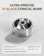 FORLIM Portable Electric Coffee Grinder, Cordless Rechargeable Coffee Bean Grinder with 80 Scale Precise Grinding Settings, Double-Click Start, 10-Blade Conical Burr Coffee Grinders, Clog‑Protection