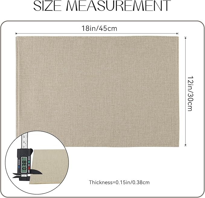Romanstile Cloth Placemats Set of 4-12 x 18 Inch, Heat Resistant Double Layered Thickened Burlap Place Mats, Washable Faux Linen Farmhouse Table Mats for Kitchen/Dining/Party/Outdoor, Beige