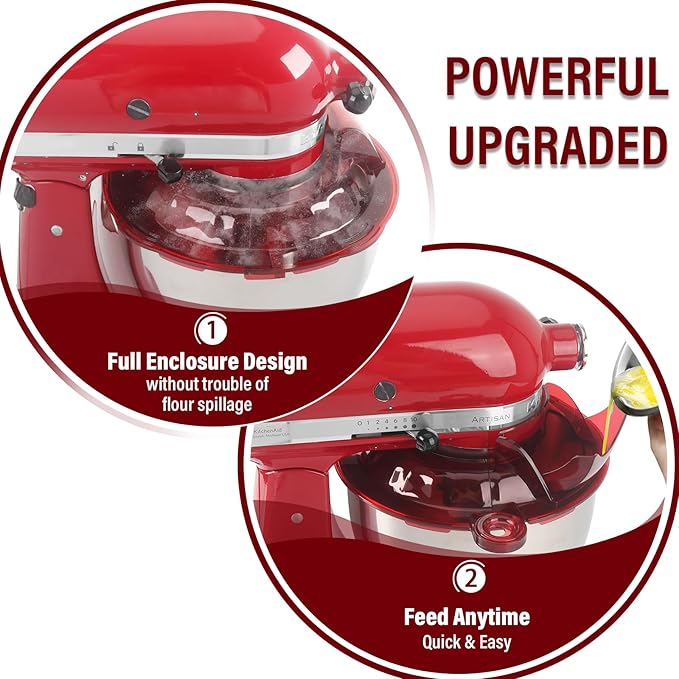 Pouring Shield for KitchenAid Tilt Head 4.5-5QT Stainless Steel (Only),Safety Pouring Shield,Splatter Guard for kitchenaid mixer bowl,Kitchen Aid Stand Mixers (Transparent Red, for 4.5-5 QT)