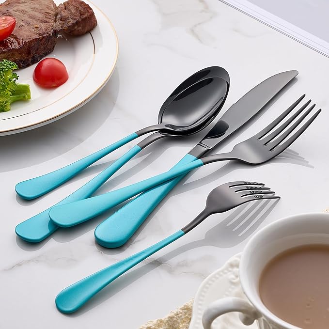 20-Piece Lake Blue Stainless Steel Silverware Set - 18/0 Cutlery, Dinner Knives, Forks, Spoons - Dishwasher Safe