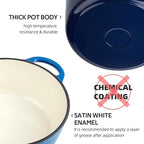 3 Quart Dutch Oven Enameled Cast Iron with Lid - Big Dual Handles - Oven Safe up to 500°F - Classic Round Pot for Versatile Cooking Blue