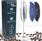 Elementi Milk Frother Wand - Coffee Frother Handheld - Drink Mixer - Coffee Mixer Wand - Cold Foam Maker - Electric Stirrer for Drinks (Silver)