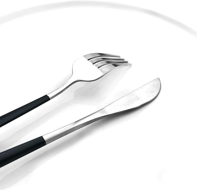 Gugrida Black Silver Flatware, Royal 20 Piece Matte Black Handle 18/10 Stainless Steel Tableware Sets for 4 Including Forks Spoons Knives, Camping Silverware Travel Utensils Set Cutlery (Black Silver)