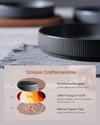 famiware Star 8.25" Pasta Bowls, Large Dinner Bowls Set of 4, Salad Bowl Plates, Shallow Bowls for Eating, Matte Dark Charcoal (Full Glaze)