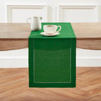 Solino Home Linen Table Runner 60 Inches - 100% Pure Linen Garden Green Hemstitch Table Runner 14 x 60 Inch Ideal for Dresser and Coffee Tables - Classic Hemstitch