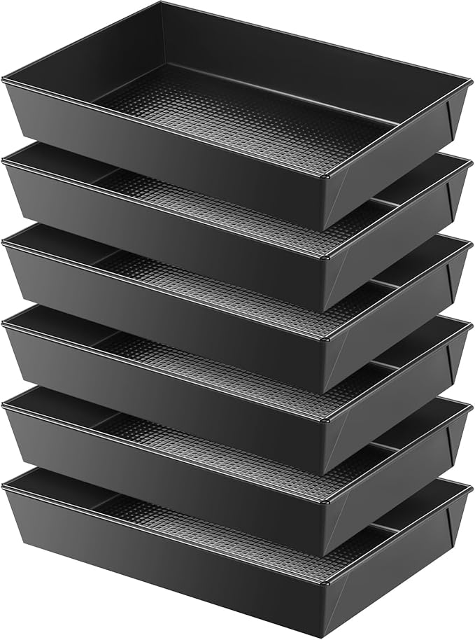 6 Pcs Detroit Style Pizza Pan 10 x 14 x 2.36 Inch Hard Rectangular Deep Pizza Pans Non Stick Sicilian Style Pan Dish Pre Seasoned Bakeware Kitchenware