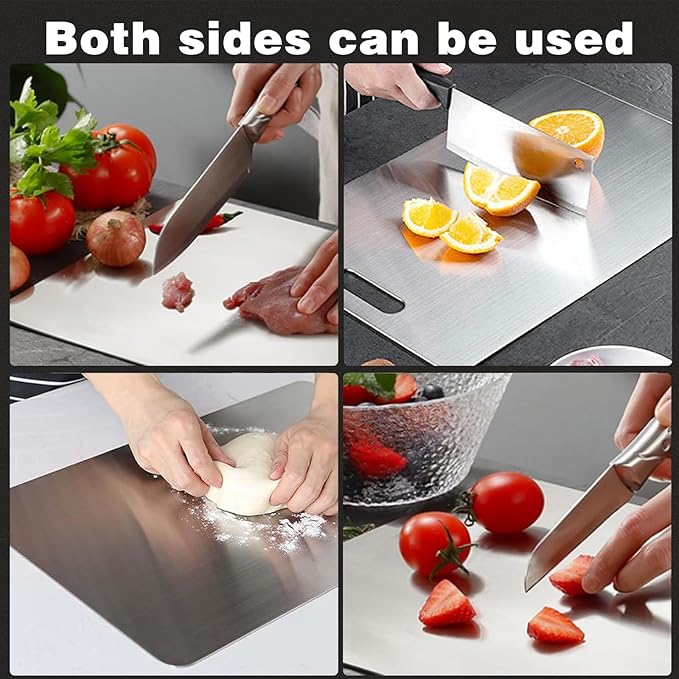 Titanium Cutting Board,Cutting Boards for Kitchen,8 pcs Stainless Steel Cutting Board,Peeler,Mat,Dish Clip,Titanium Cutting Boards for kitchen,For Cutting Vegetables, Meat,Fruits,Silver,15.3x11 IN