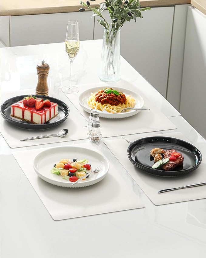 Hasense Dinner Plate Set of 4, 10 Inch Porcelain Plates for Kitchen, Large Salad Plates for Lunch, Dinnerware Dish for Restaurant, Home, Microwave Safe Plates for Wedding & Housewarming Gift, White