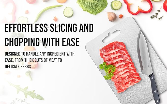 Titanium Cutting Boards and Stainless Steel Knifes for Kitchen, Upgrade Double Sided Food-Grade Titanium Board and Knife set for Meats, Fruits, & Vegetables.