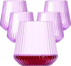 40 Pack Plastic Ribbed Wine Glasses, 14Oz Origami Disposable Wine Glasses Unbreakable Clear Plastic Cocktail Glasses Recyclable Shatterproof Reusable Wine Cups (14oz-purple-40pack)
