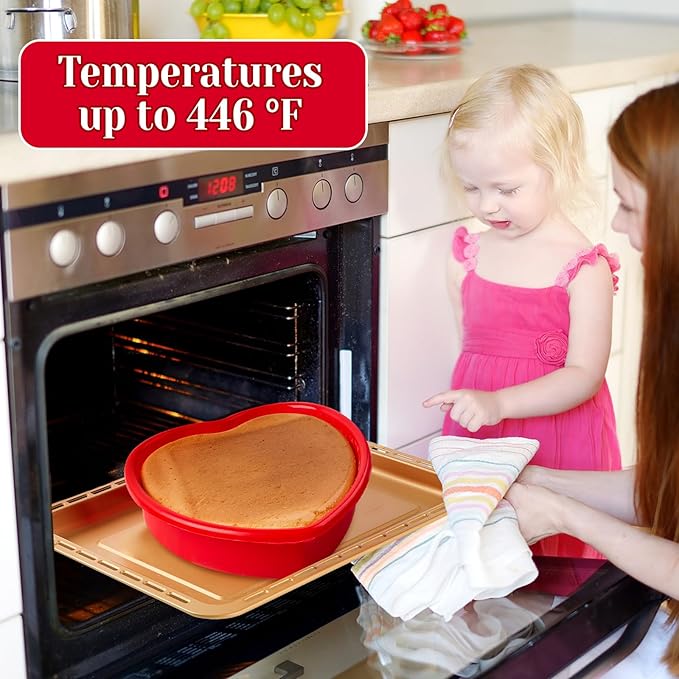 8 Inch Heart Shaped Cake Pans, 2 Pack Nonstick Heart Cake Molds Silicone Baking Molds for Cheesecakes, Chocolate Cakes, Brownies