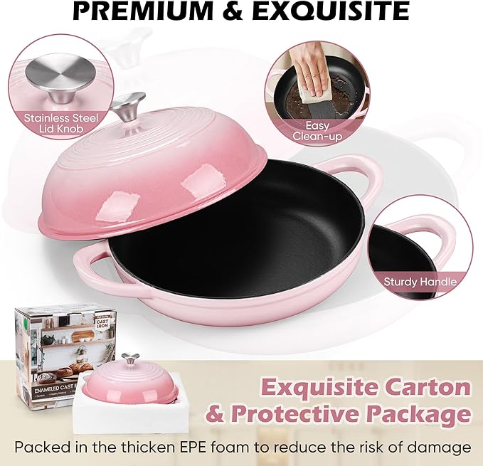 Bread Oven for Sourdough (5.5 QT), Joyfair Enamaled Cast Iron Bread Dutch Oven with Lid, Sourdough Bread Baking Pan with Heavy Duty Dual Handles, Non-Stick & Even Cooking, Oven-safe up to 500°F, Pink