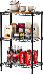 SINGAYE 3 Small Shelves Storage Shelf Wire Shelving Unit Metal Shelf Adjustable Organizers Storage Shelving with Wheels for Bathroom Laundry Room Kitchen Pantry11.5”D x 17.3”W x 30”H Black